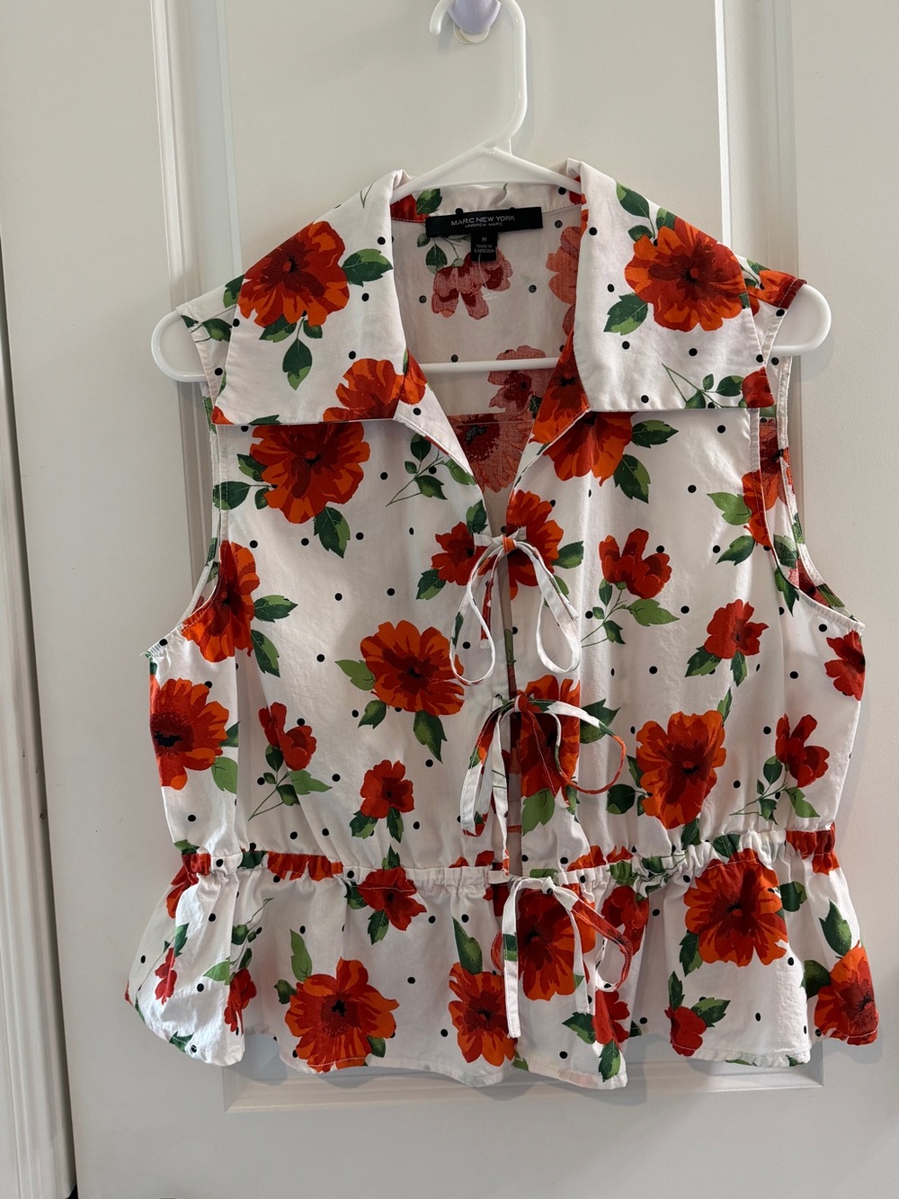 Marc New York Floral Tie Front Cotton Peplum Top Size Medium